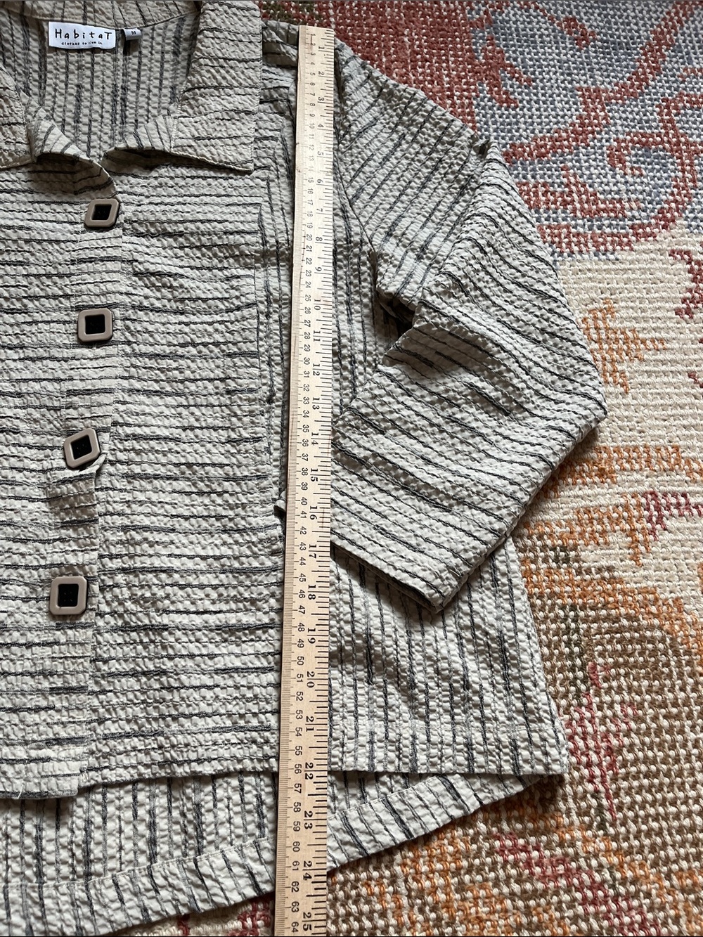 Habitat Crinkle Pinstripe Jacket Size M 3/4 Sleeve Lightweight Like New - Picture 7 of 10